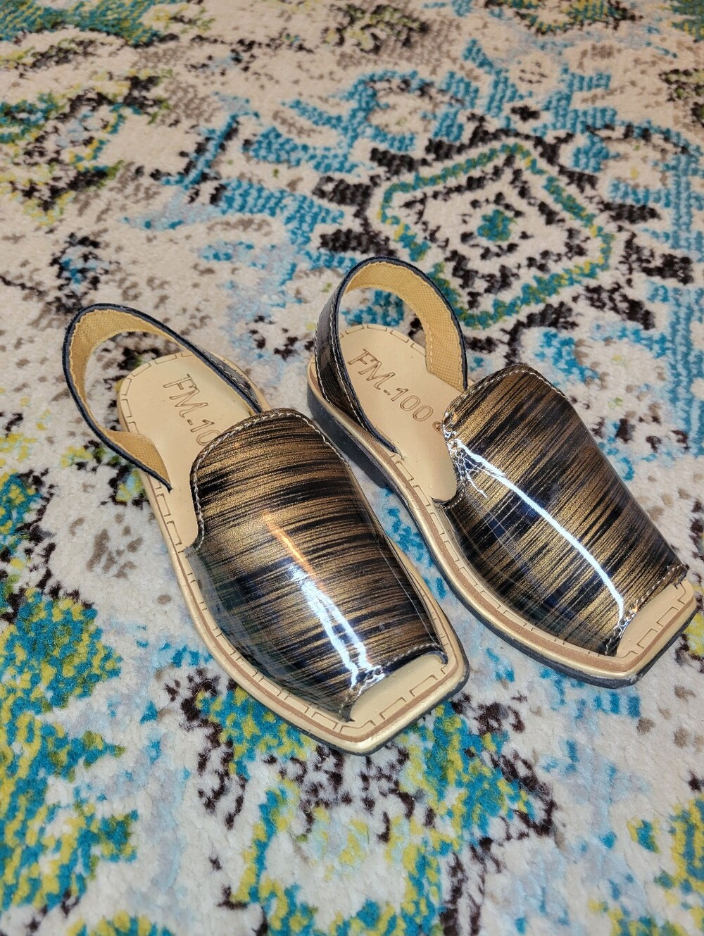 Handcrafted FM Metallic Gold Leather Slingback Peshawari Chappals Sandals, Tod 9